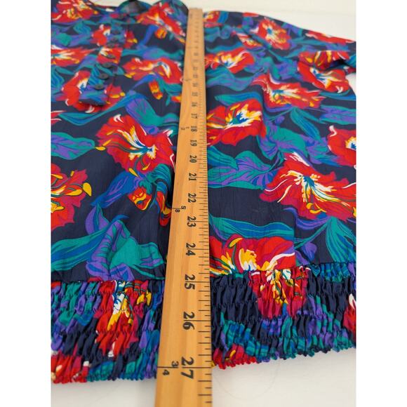 Chaus Woman VTG Hawaiian Floral Blouse 2X Short Sleeve Blue Red Elastic Waist - Picture 7 of 7